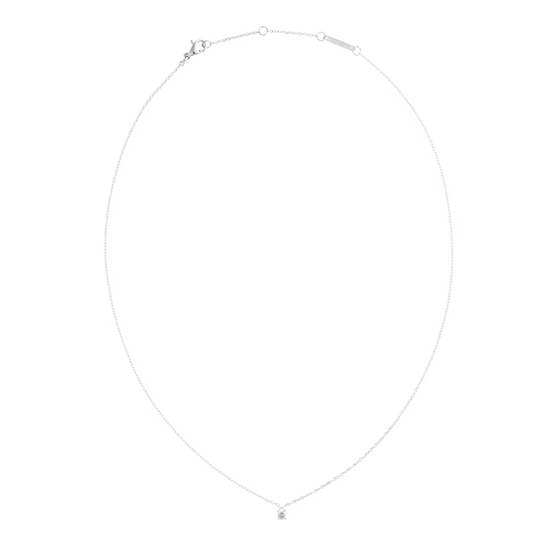 Mirelle Solitaire Necklace Silver with an adjustable fine silver chain and a single white cubic zirconia pendant, designed for a minimalist and elegant look.