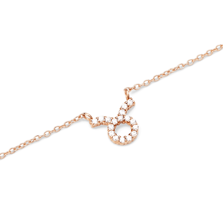 Crystal Zodiac Chain Necklace Rose Gold with a Taurus zodiac pendant, set with sparkling crystals on a fine rose gold chain for a refined, personal touch.