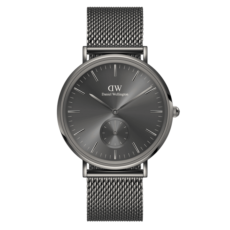 Classic Multi-Eye Mesh Graphite men's watch featuring a graphite sunray dial, minimalist markers, and a grey stainless steel mesh strap with a secure buckle.
