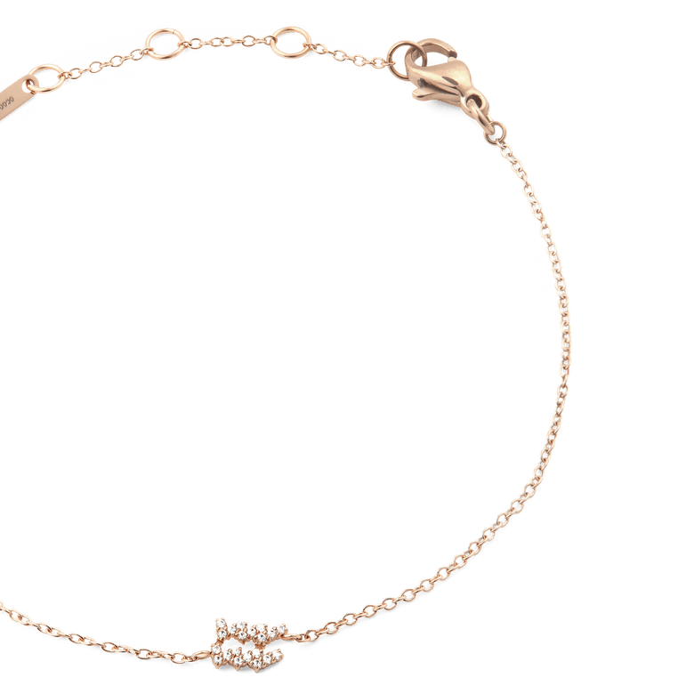 Crystal Zodiac Chain Bracelet Rose Gold with a slim rose gold chain, adjustable sizing rings, and a sparkling crystal zodiac pendant for a refined and personalised jewellery accent.