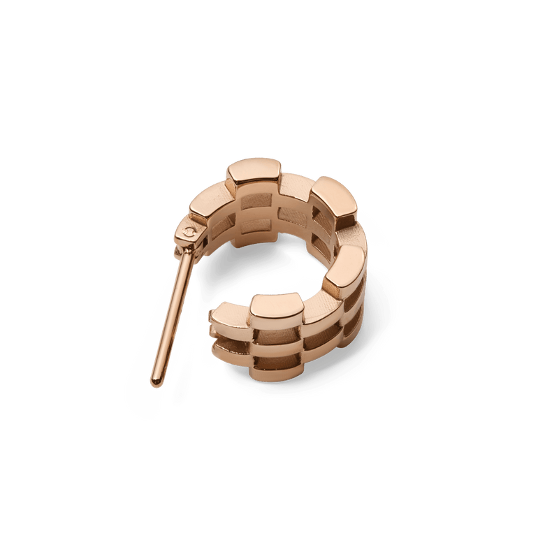 Daniel Wellington 5-Link Earring Rose Gold shown from above, highlighting the open link pattern, mini hoop shape, and polished rose gold finish.