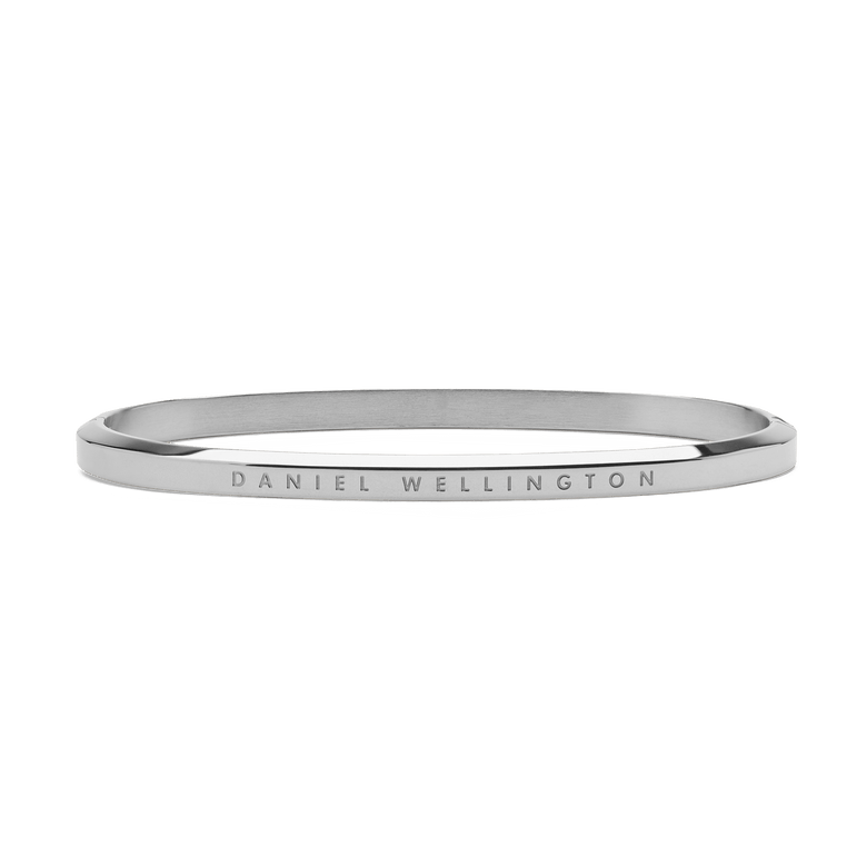 Classic Bangle Silver featuring a polished stainless steel finish and minimalist design, with the Daniel Wellington logo engraved along the edge.
