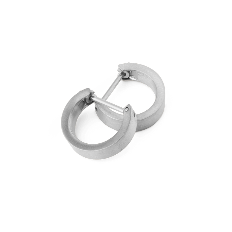 Line Earring Brushed Silver 3.5mm hoops shown with their latch-back closures open, highlighting the softly brushed silver finish and minimalist, modern design.