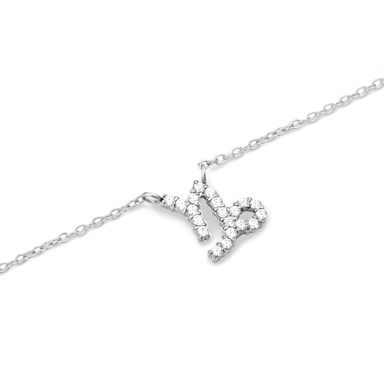 Crystal Zodiac Chain Necklace Silver featuring a Capricorn zodiac pendant crafted in silver and set with sparkling hand-set crystals on a fine chain.