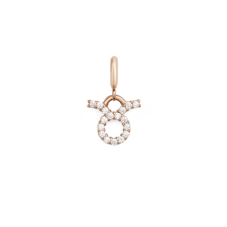 Rose gold Taurus zodiac watch charm with cubic zirconia crystals, featuring a minimalist design suitable for Daniel Wellington watches and bracelets.