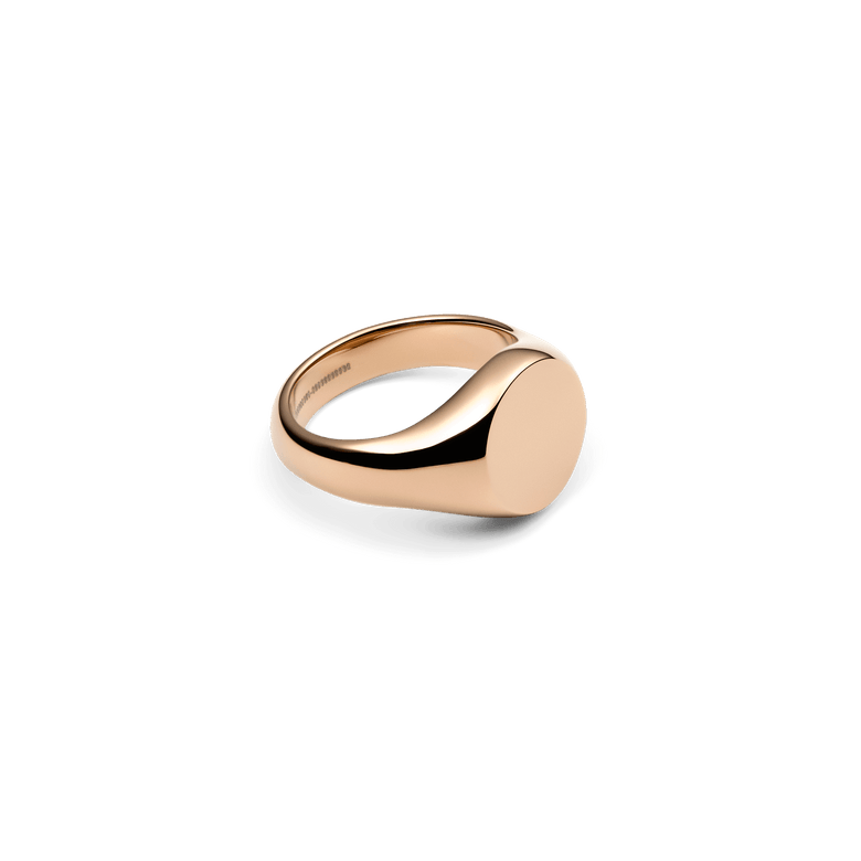 Classic Signet Ring Rose Gold featuring a smooth, round face and a polished rose gold finish, crafted from stainless steel for a modern, minimalist look.