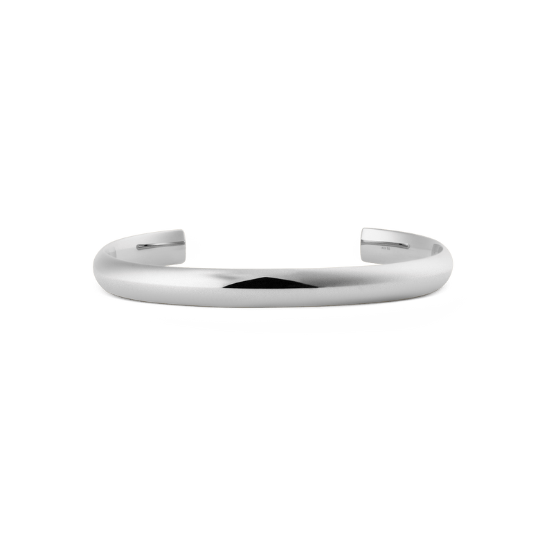 Polished silver Arch Cuff Silver 4mm bracelet with a softly rounded profile and open-ended adjustable design, crafted from stainless steel for a modern minimalist look.