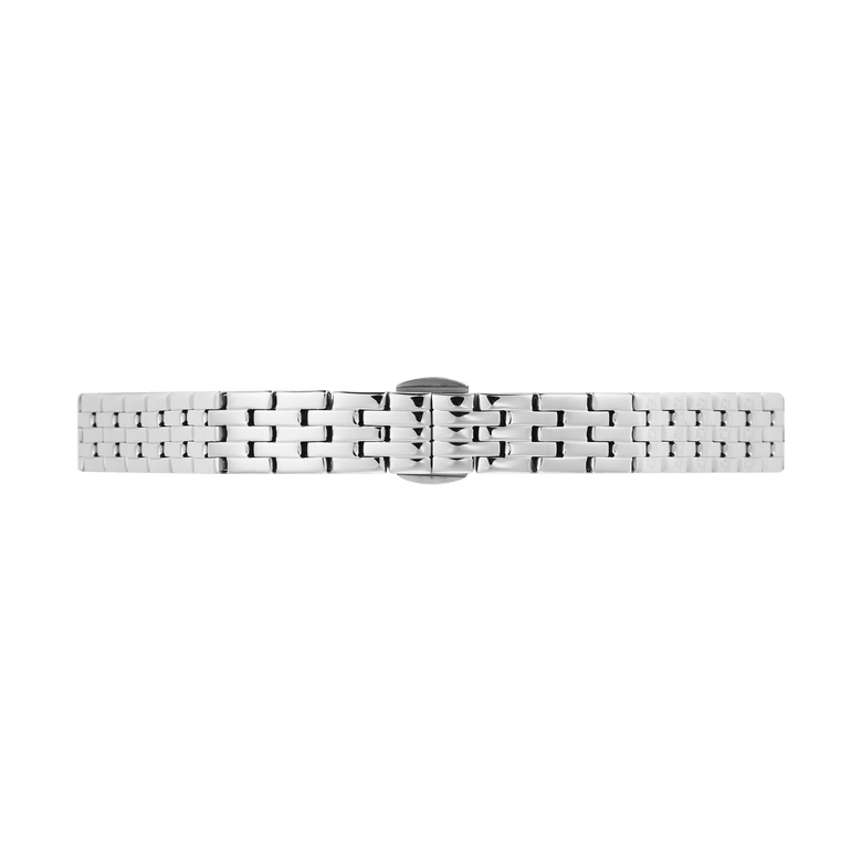 Polished 5-Link Strap Silver watch strap with butterfly clasp, featuring a slim profile and smooth stainless steel links suitable for Quadro, Petite, and Ophelia Mini collections.
