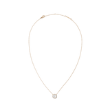 Rose gold Audrey Necklace featuring a domed mother of pearl pendant encircled by white cubic zirconia crystals, displayed on a delicate adjustable chain.