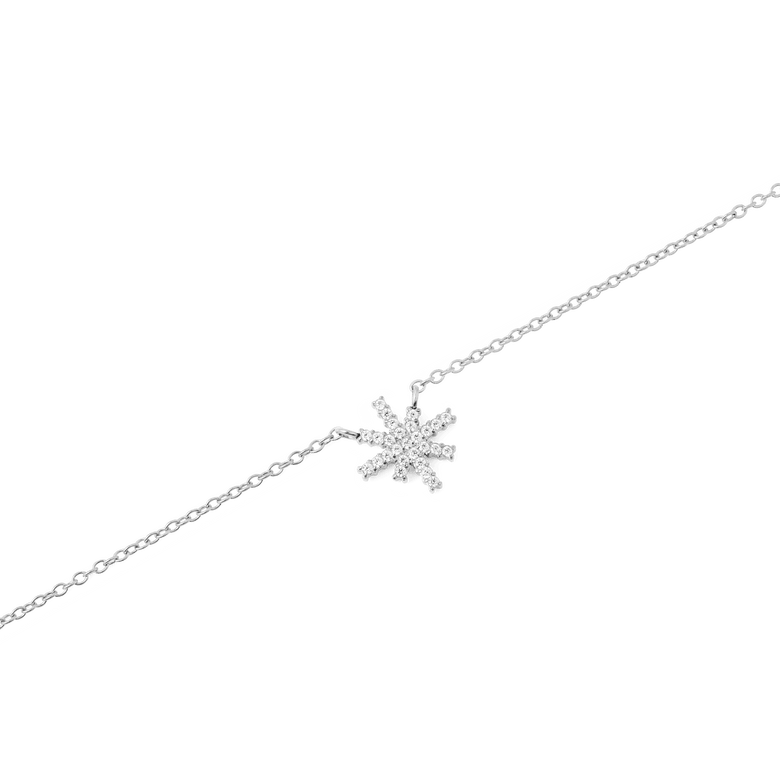 Close-up of the Mirelle Star Necklace Silver showing the star-shaped pendant set with sparkling white cubic zirconia stones on a fine silver chain, highlighting its delicate and modern design.