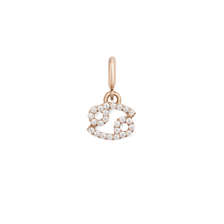 Cancer zodiac watch charm in rose gold, adorned with cubic zirconia crystals and a delicate, modern design ideal for Daniel Wellington watches or bracelets.