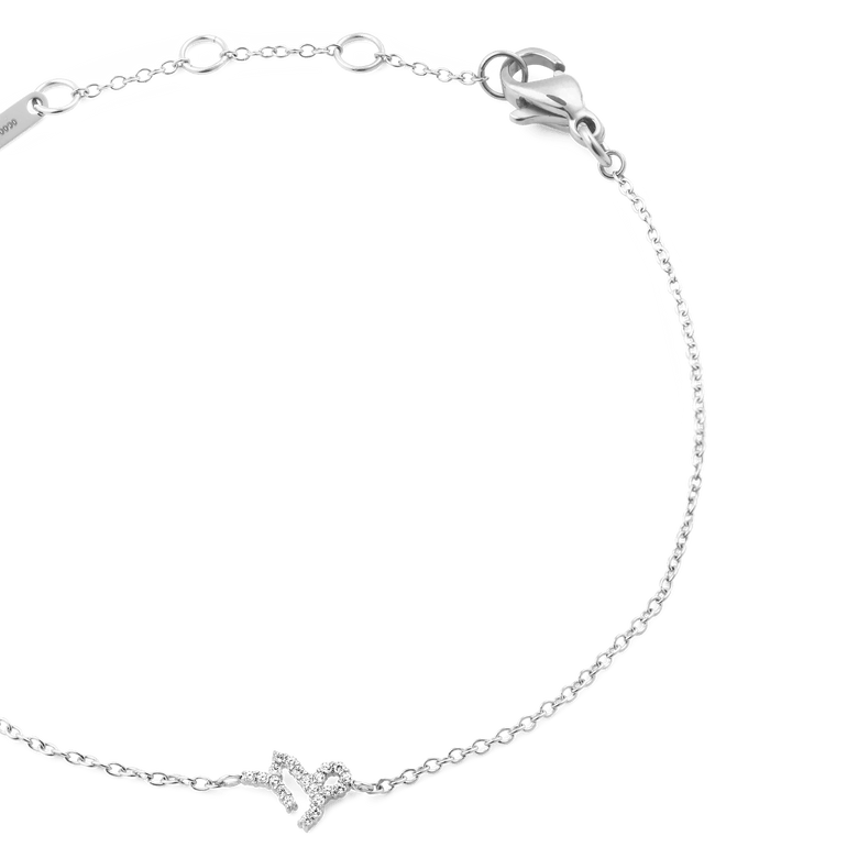 Crystal Zodiac Chain Bracelet Silver featuring a fine adjustable chain, lobster clasp, and a sparkling zodiac charm set with hand-placed crystals.