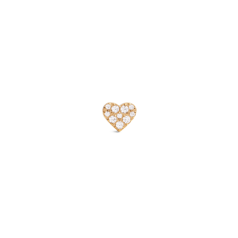 Crystal Heart Stud Gold earring featuring a petite heart-shaped design in gold, set with nine sparkling cubic zirconia crystals for a delicate, elegant finish.