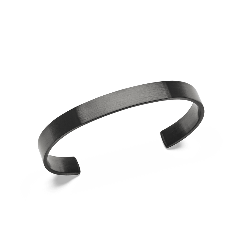 Line Cuff Brushed Graphite minimalist bracelet with a slim, open cuff design and a softly textured brushed graphite finish, crafted from durable stainless steel.