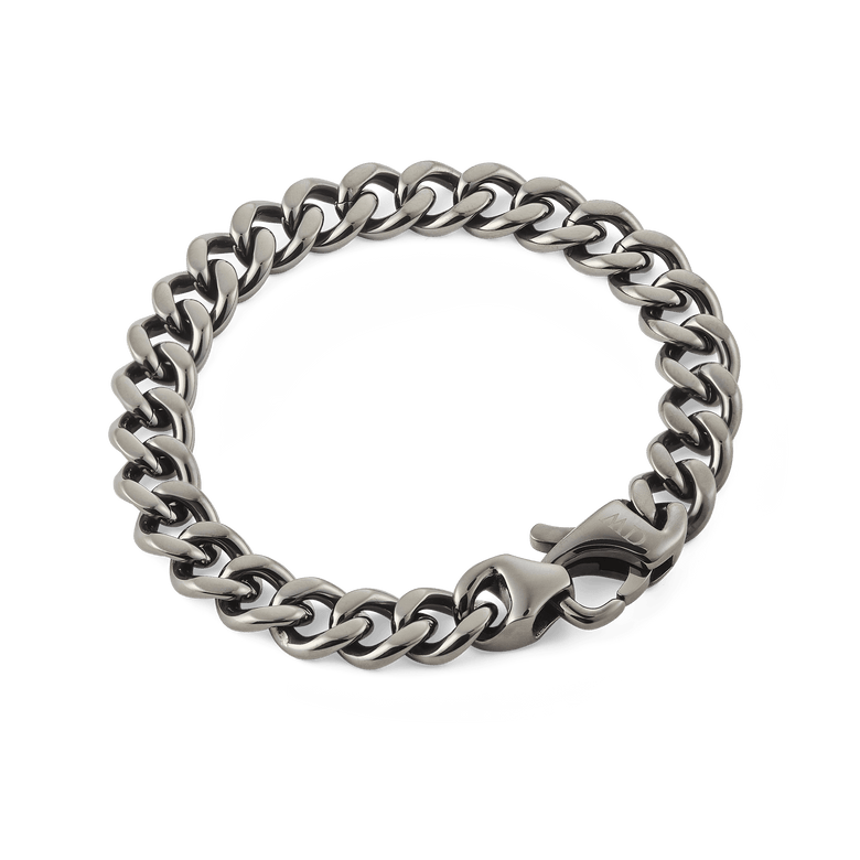 Ellipse Cuban Chain Bracelet Graphite featuring bold, polished graphite-finished links and a secure lobster clasp, designed for a modern and versatile men's accessory.