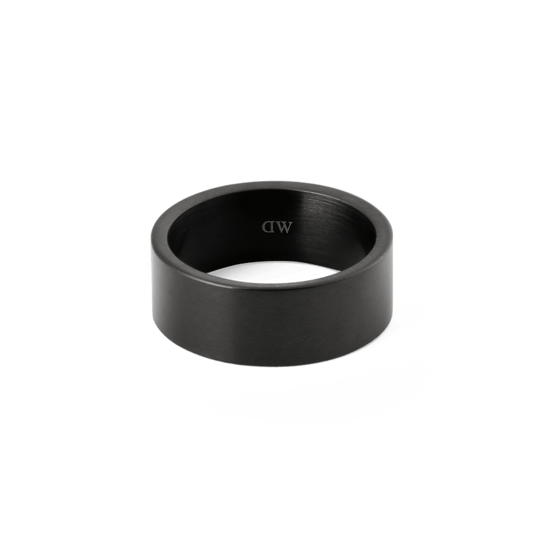 Line Ring Brushed Graphite 8mm with a wide, matte brushed graphite band and polished interior, showcasing a minimalist unisex design crafted from stainless steel.