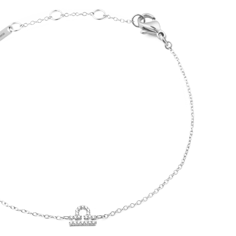 Crystal Zodiac Chain Bracelet Silver with a fine adjustable chain and a Libra zodiac charm set with sparkling crystals, finished with a secure lobster clasp.