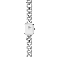 Jolie Chain Silver ladies watch with a chunky polished silver chain bracelet and a minimalist square white dial, designed for versatile everyday wear.