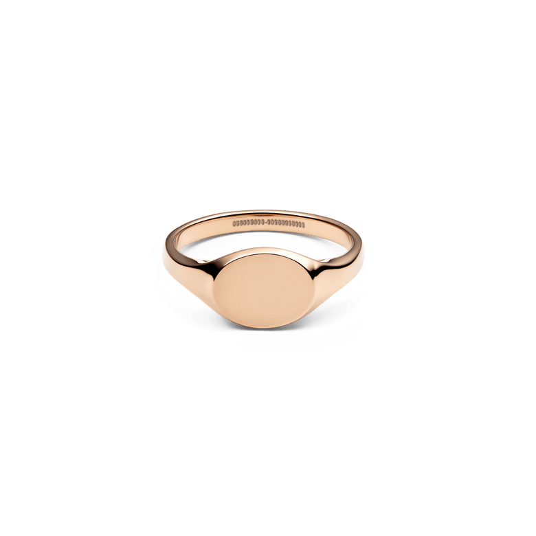 Classic Mini Signet Ring Rose Gold featuring a slim, minimalist band and a polished, flat oval top with a soft rose gold finish, shown on a plain background.