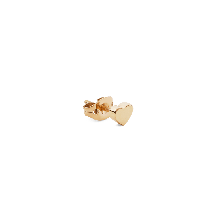 Heart Stud Gold earring featuring a petite heart shape and polished gold finish, crafted from stainless steel with PVD plated gold and shown with its secure backing.