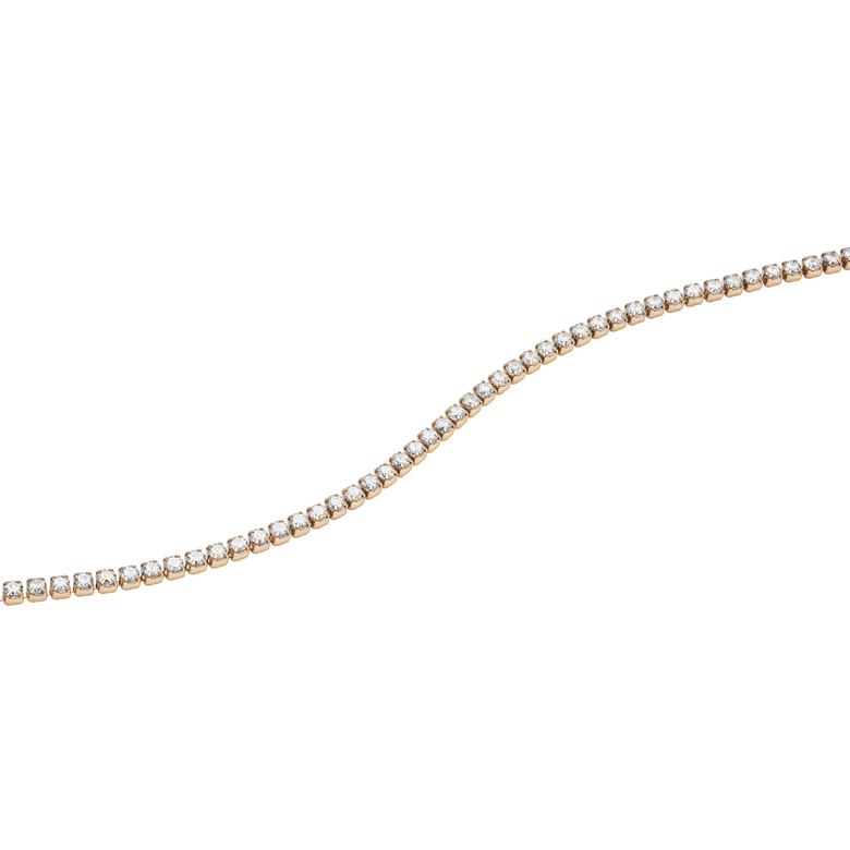 Classic Tennis Bracelet Rose Gold with a slender rose gold chain and individually set cubic zirconia stones, shown in a curved position to highlight its flexible and elegant design.