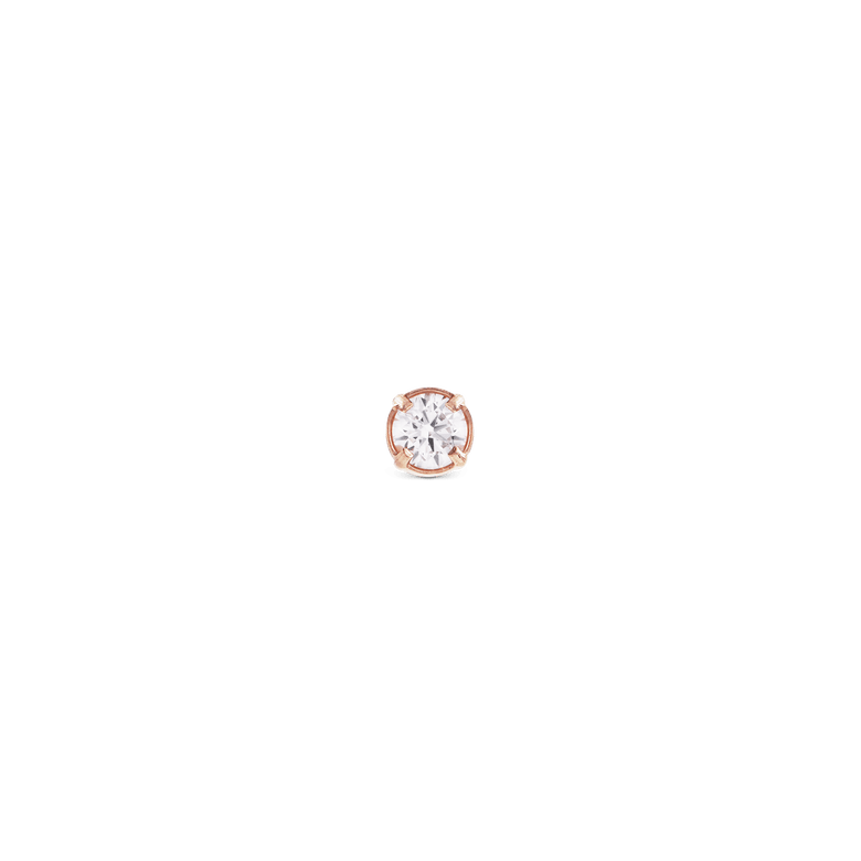 Crystal Stud Rose Gold earring featuring a petite cubic zirconia crystal in a rose gold claw setting, showcasing minimalist design and refined elegance suitable for everyday wear.