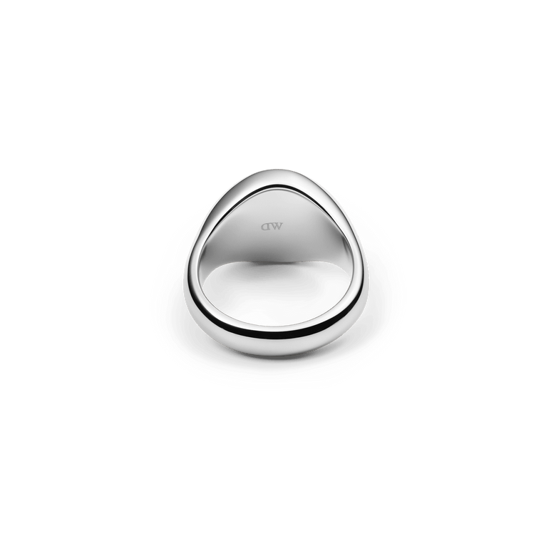 Classic Signet Ring Silver viewed from below, highlighting its smooth inner band and polished silver finish, crafted for comfort and durability.