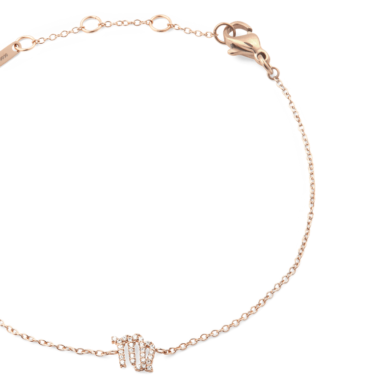 Crystal Zodiac Chain Bracelet Rose Gold featuring a slim adjustable chain and a sparkling Virgo zodiac pendant, crafted in rose gold for a refined, personalised accessory.