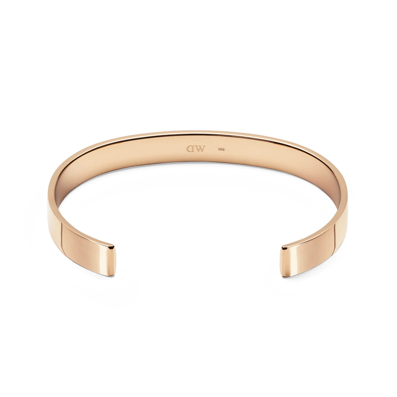 Polished rose gold Line Cuff bracelet with a smooth, open-ended design and subtle inner engraving, crafted from stainless steel for a refined and modern look.