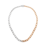 Contrast Link Necklace Two Tone Rose Gold featuring squared architectural links in polished rose gold and silver, with a seamless half-and-half design ideal for layering or wearing solo.