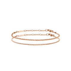 Two rose gold bracelets from the Staple Bracelet Set RG, featuring delicate chain designs with adjustable clasps and a polished finish, ideal for layering or wearing individually.