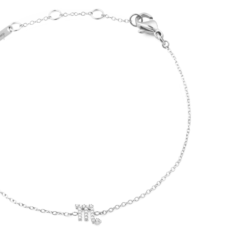 Crystal Zodiac Chain Bracelet Silver with a fine adjustable chain and a Scorpio zodiac charm set with sparkling hand-placed crystals, finished with a secure lobster clasp.