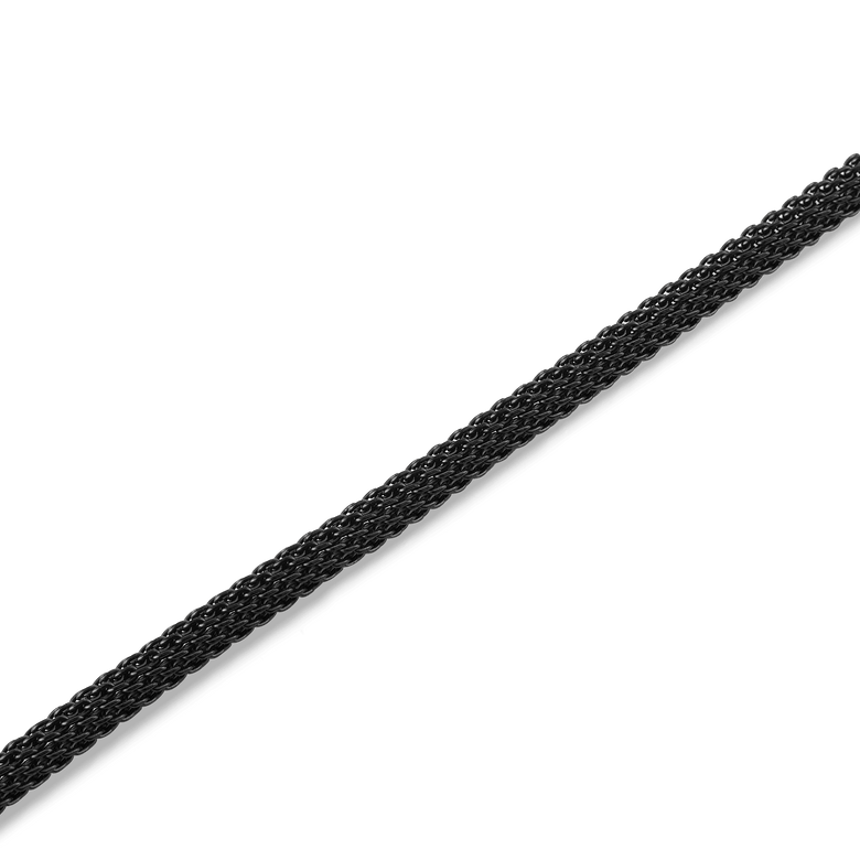 Detailed view of the Tide Mesh Bracelet Ashfield 2.8 showing its fine black stainless steel mesh band, highlighting the bracelet’s smooth texture and contemporary style.