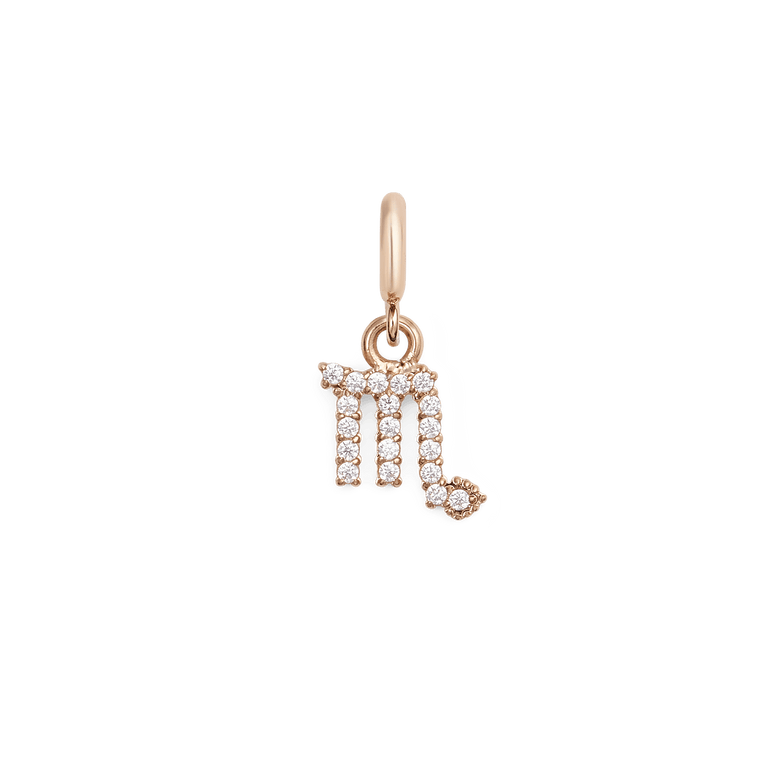 Scorpio zodiac watch charm in rose gold, finished with sparkling cubic zirconia crystals and a modern, minimalist style for Daniel Wellington watches or bracelets.