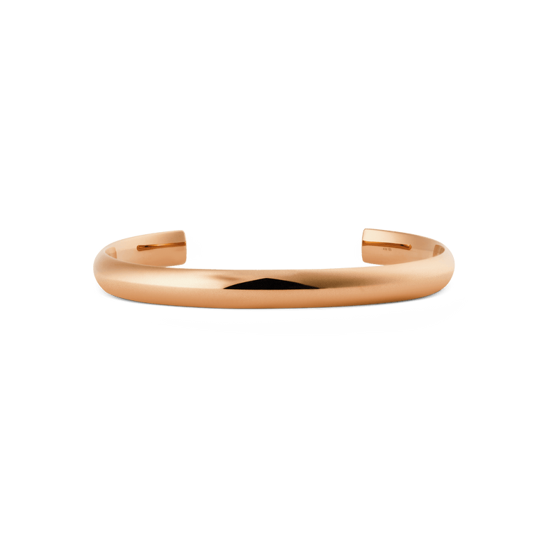 Polished rose gold Arch Cuff bracelet with a rounded 6mm profile, featuring a smooth, unbranded exterior and an open-ended, adjustable design.