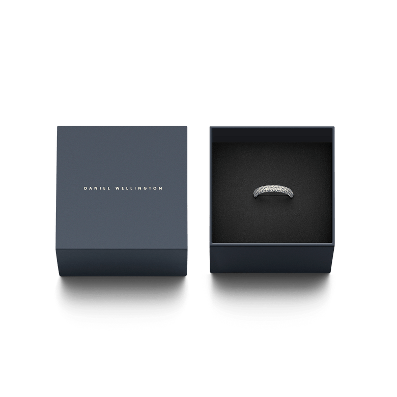 Pavé Crystal Ring Silver presented in a sleek Daniel Wellington gift box, highlighting its elegant design and sparkling cubic zirconia crystals, ideal for gifting or adding to your jewellery collection.