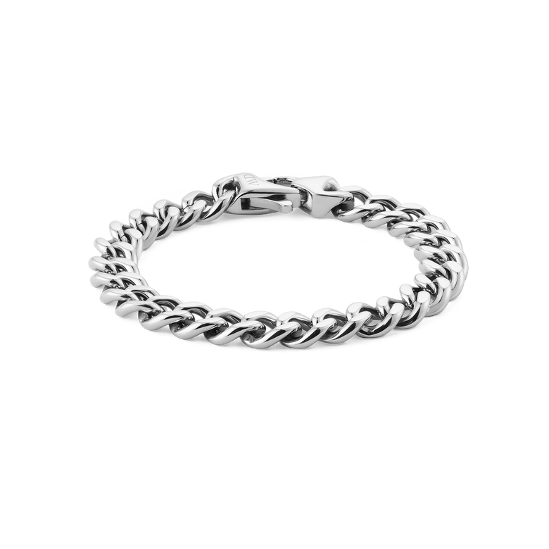 Chunky Ellipse Cuban Chain Bracelet Silver featuring polished 316L stainless steel links and a secure lobster clasp, designed for men seeking a bold, versatile accessory.