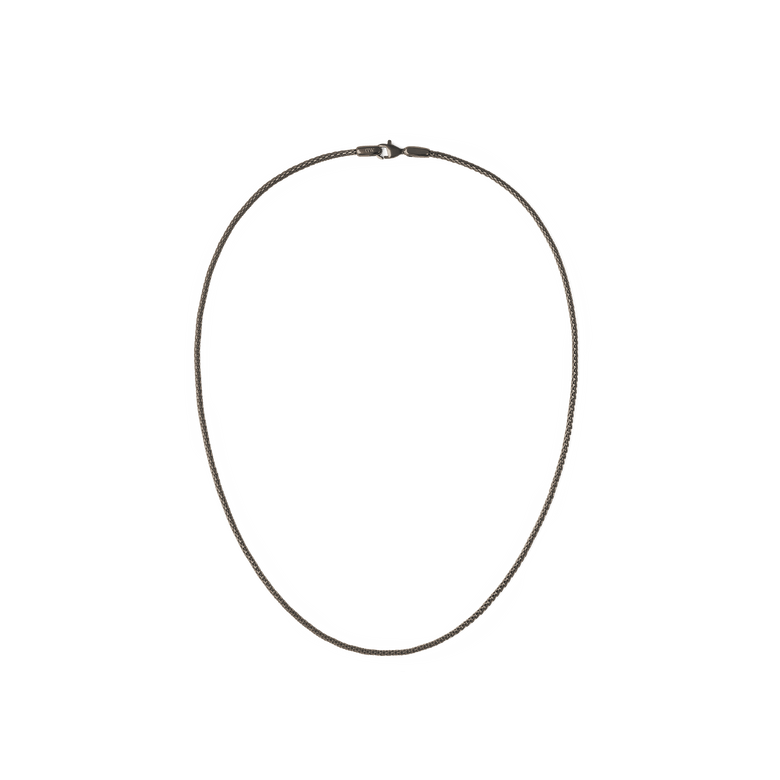 Graphite mesh necklace with a fine, contemporary chain and lobster clasp, crafted from 316L stainless steel for a sleek and versatile unisex look.
