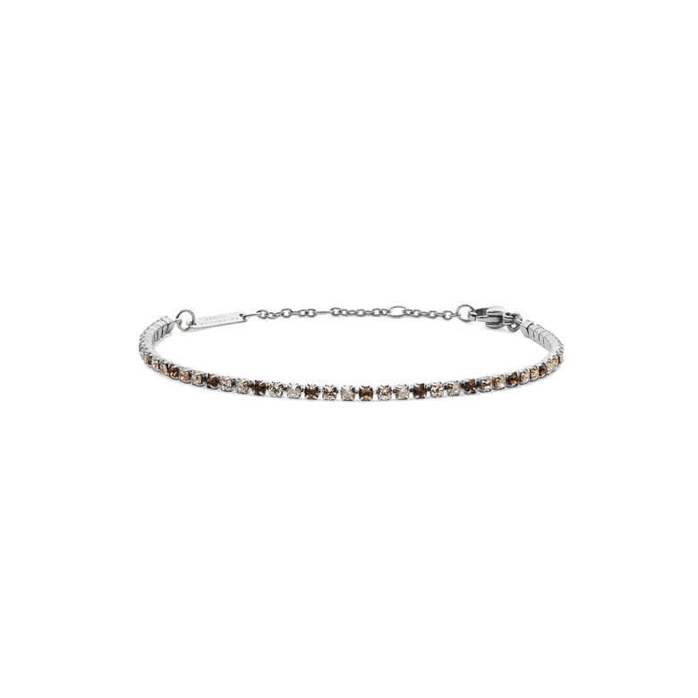Classic Tennis Bracelet Honey Combo Silver featuring alternating honey and clear crystals set in a slim silver chain, with an adjustable clasp for a comfortable fit.