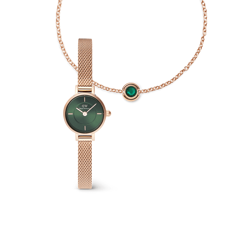Petite Mini & Bracelet Charm Emerald Set Rose Gold