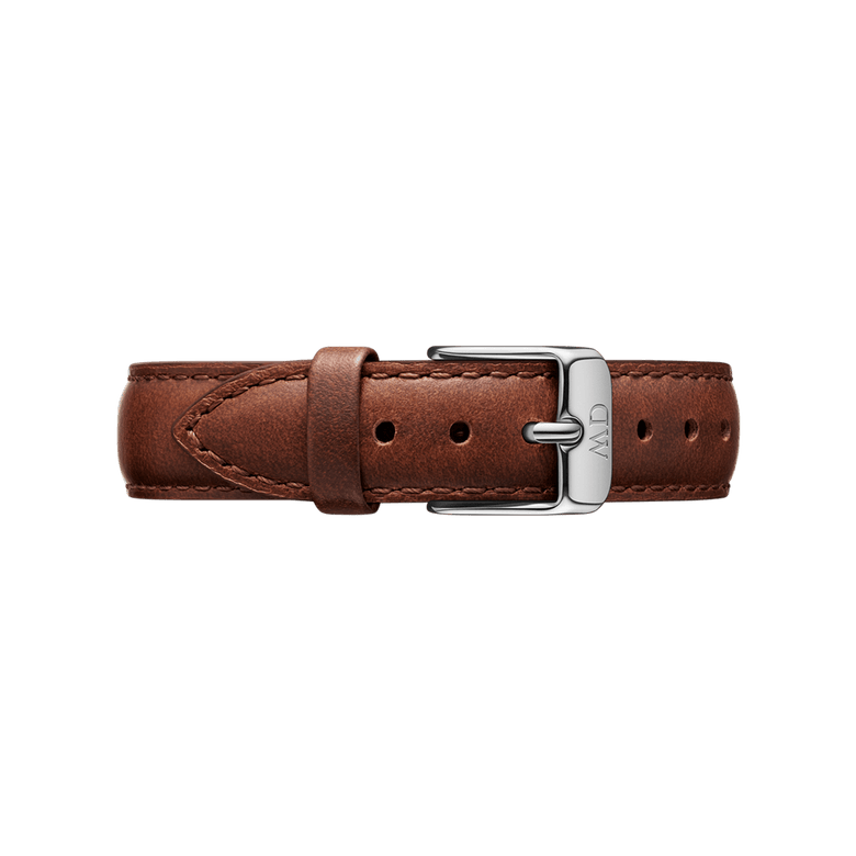 St Mawes Strap Silver features premium brown leather with detailed stitching and a polished silver buckle, offering a classic and versatile replacement strap for various watch sizes.