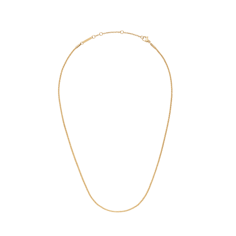 Twisted Chain Necklace G featuring a slim, gold twisted chain with adjustable length and secure clasp, crafted from stainless steel and finished with gold PVD plating.