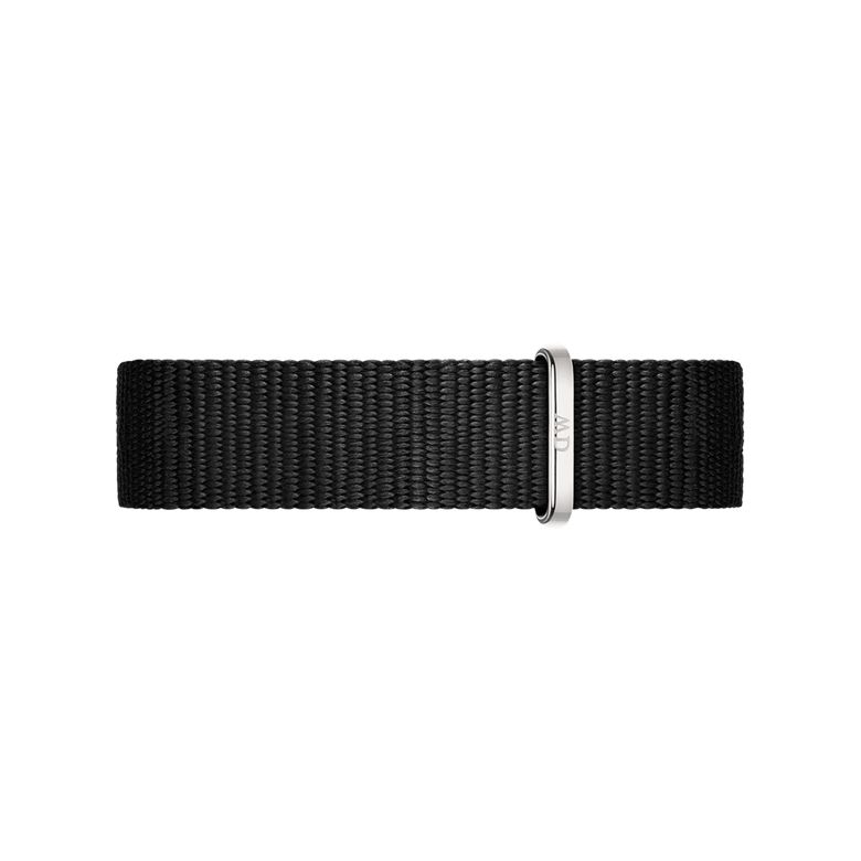 Cornwall Strap Silver features a black woven polyester NATO style watch strap with a polished silver buckle, designed for both comfort and versatility.