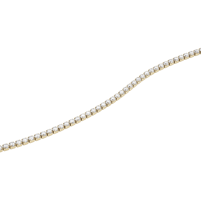 Close-up of the Classic Tennis Necklace Gold, showing individually set sparkling crystals on a slim gold chain, crafted for a refined and elegant look.