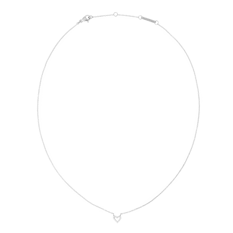 Fine silver chain necklace featuring an open heart pendant adorned with white cubic zirconia crystals, designed for a minimalist and elegant look.