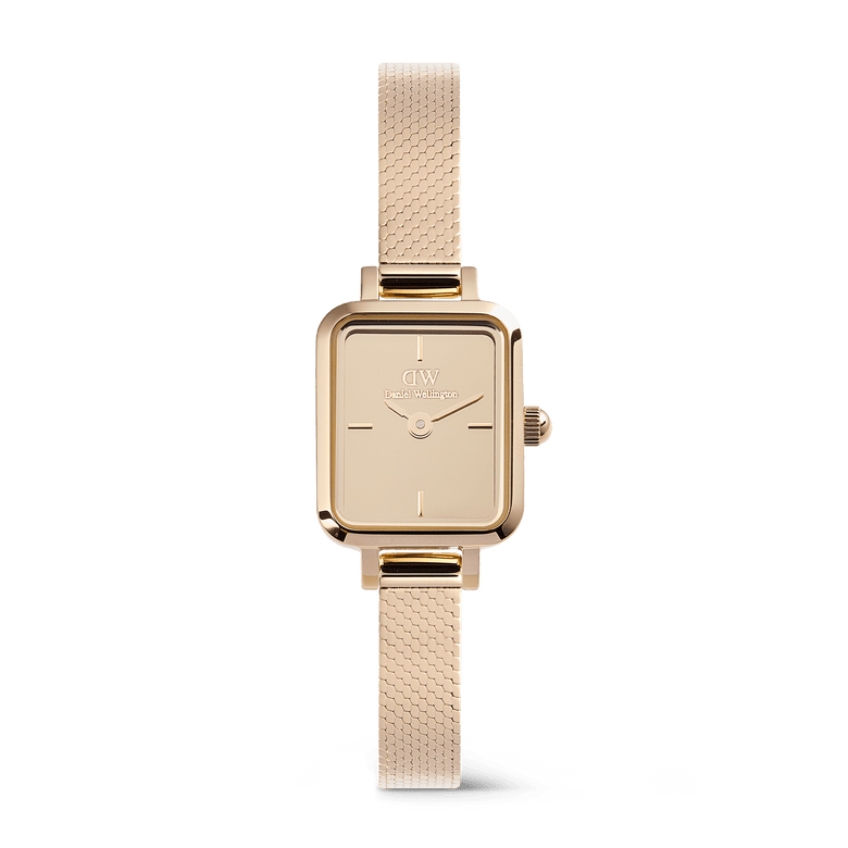 Quadro Mini Reflection Rose Gold ladies watch featuring a slim rectangular case, mirror-effect dial, and polished rose gold mesh strap, designed for petite wrists and everyday elegance.