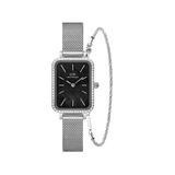 Quadro Bezel & Twisted Bracelet Set Silver