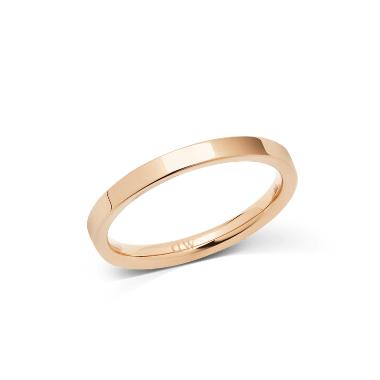 Slim rose gold ring with a polished finish and softened edges, crafted from stainless steel and designed for both men and women.