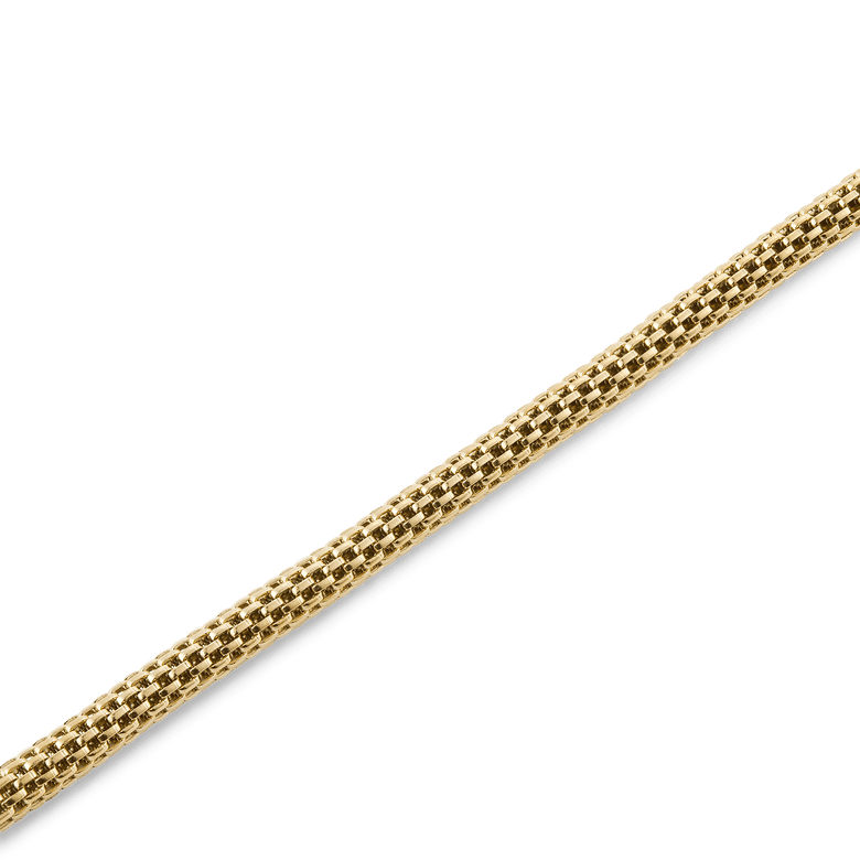 Detail view of the Tide Mesh Bracelet Evergold 2.8 showing its slim gold mesh texture and minimalist design, ideal for layering and everyday wear.