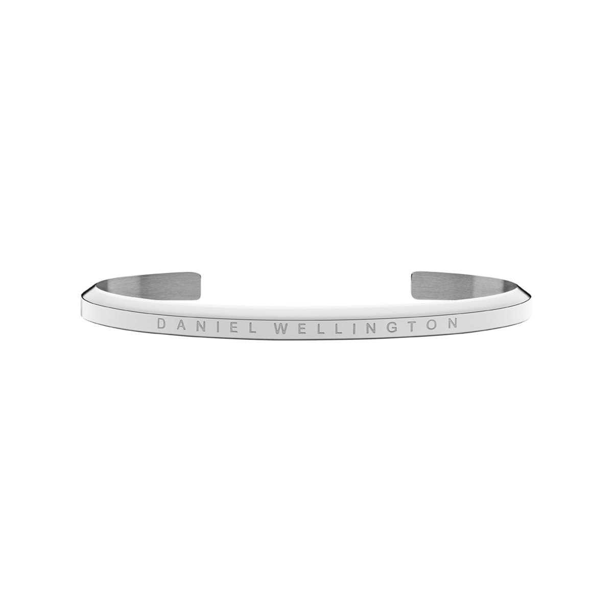 Polished Classic Bracelet Silver by Daniel Wellington, showcasing a slim, adjustable open cuff in stainless steel with subtle engraved branding.